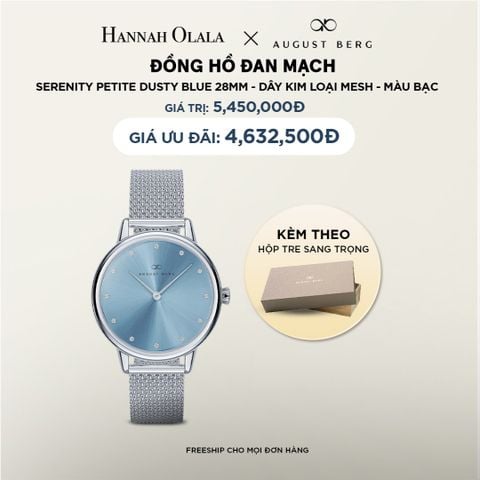  DEAL 11: ĐỒNG HỒ ĐAN MẠCH AUGUST BERG PETITE - MẶT DUSTY BLUE 28MM, DÂY MESH MÀU BẠC 