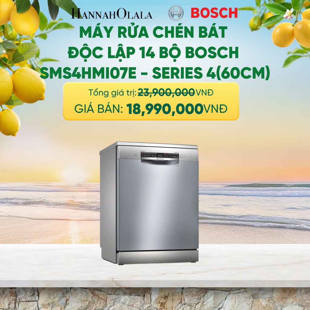  MÁY RỬA CHÉN BÁT ĐỘC LẬP 14 BỘ BOSCH SMS4HMI07E - SERIES 4 (60CM) - A2368 