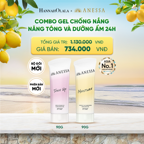  [PHIÊN BẢN MỚI] COMBO GEL CHỐNG NẮNG DƯỠNG SÁNG NÂNG TÔNG & CÂN BẰNG ĐỘ ẨM 24H SPF50+ PA++++ ANESSA TONE UP UV GEL 90G + MOISTURE UV GEL 90G - DEAL 15 