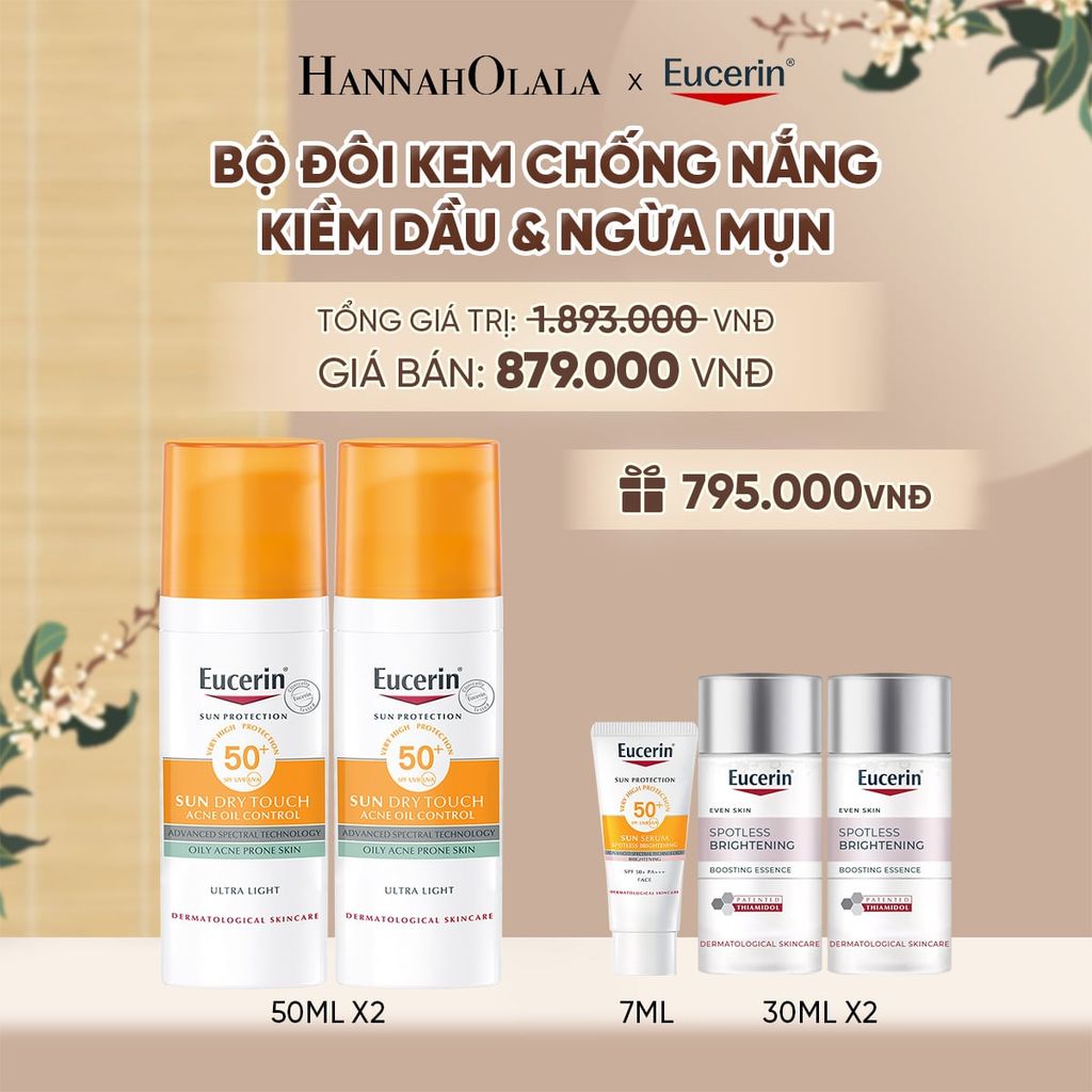  BỘ ĐÔI KEM CHỐNG NẮNG GIÚP HỖ TRỢ GIẢM BÓNG NHỜN EUCERIN SUN DRY TOUCH OIL CONTROL FACE SPF50+ 50ML - A1211 