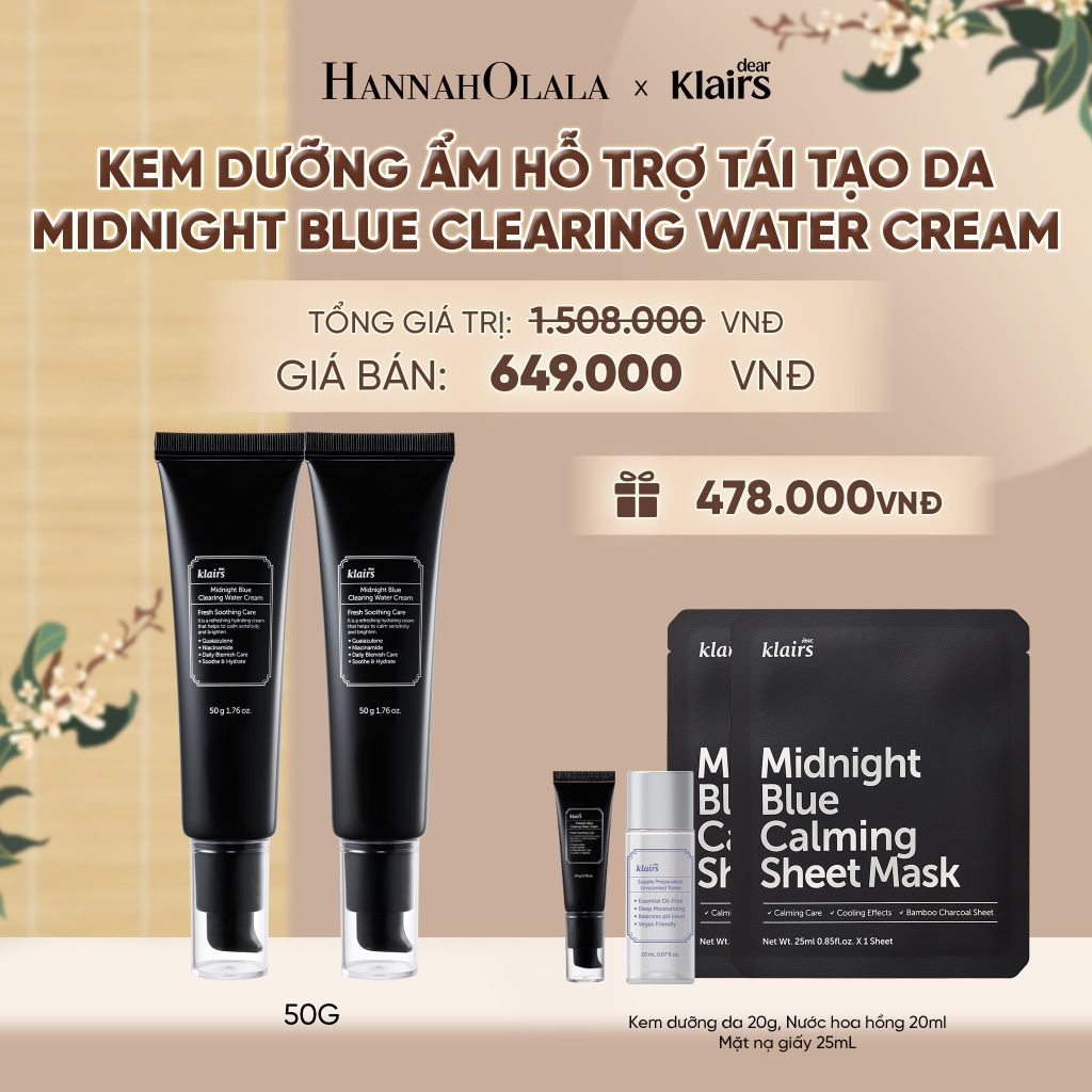  COMBO 2 DEAR, KLAIRS KEM DƯỠNG DA MIDNIGHT BLUE CLEARING WATER CREAM 50G - A1663 