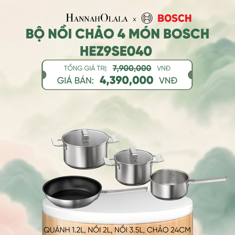  BỘ NỒI CHẢO 4 MÓN BOSCH HEZ9SE040 - QUÁNH 1.2L, NỒI 2L, NỒI 3.5L, CHẢO 24CM - A1834 