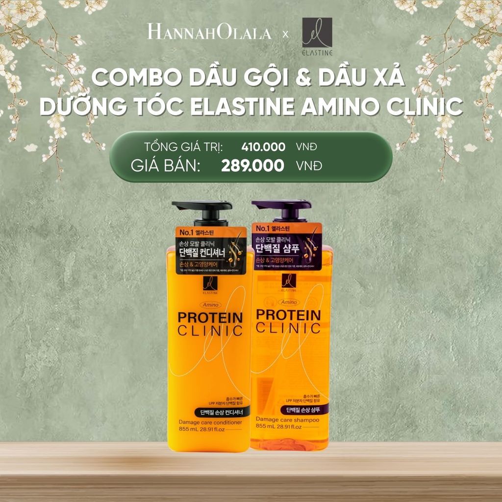  DEAL 6: COMBO DẦU GỘI & DẦU XẢ DƯỠNG TÓC ELASTINE AMINO CLINIC HỖ TRỢ PHỤC HỒI HƯ TỔN, LÀM SẠCH VÀ LÀM MỀM MƯỢT TÓC 855G 