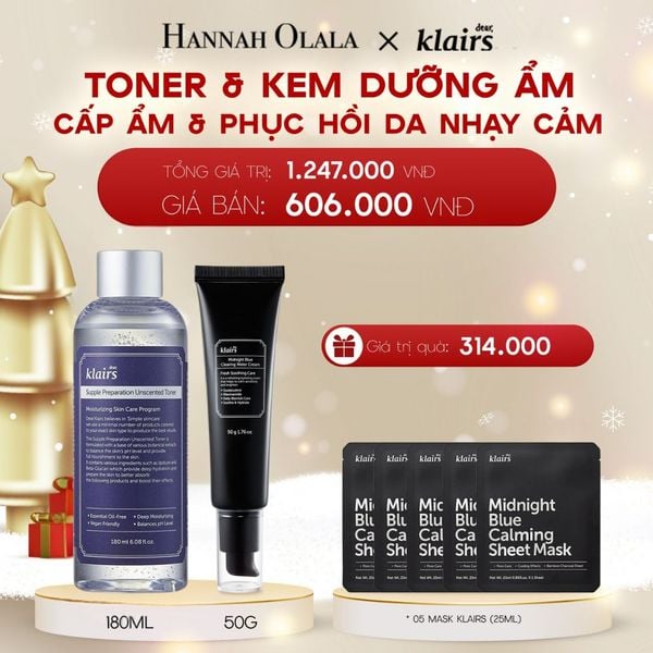  A1002_DEAL 6: COMBO 01 PCS DEAR, KLAIRS NƯỚC HOA HỒNG SUPPLE PREPARATION UNSCENTED TONER 180ML + 01PCS DEAR, KLAIRS KEM DƯỠNG DA MIDNIGHT BLUE CLEARING WATER CREAM 50G 