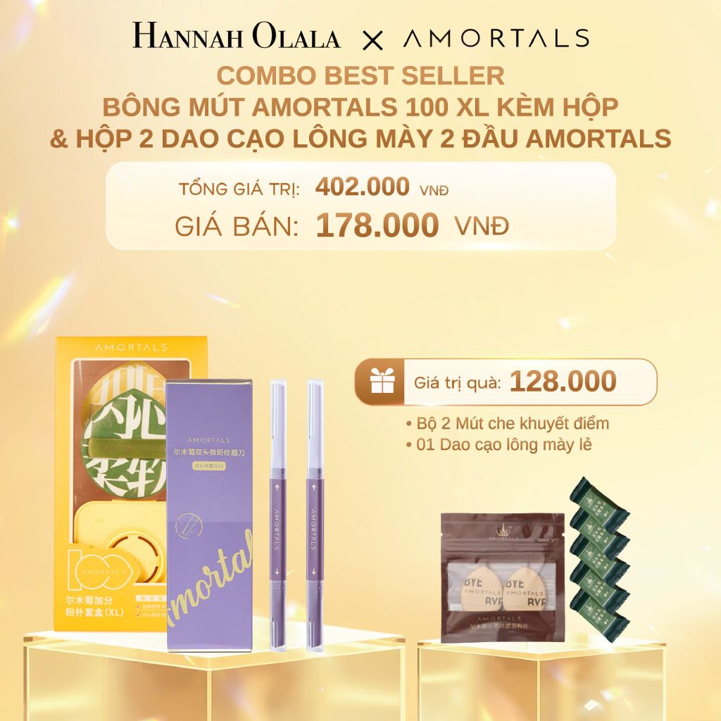  C803_DEAL 6: COMBO BEST SELLER BÔNG MÚT AMORTALS 100 XL KÈM HỘP & HỘP 2 DAO CẠO LÔNG MÀY 2 ĐẦU CHUYÊN DỤNG AMORTALS 