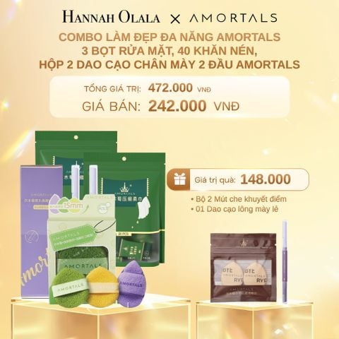  DEAL 11: COMBO LÀM ĐẸP ĐA NĂNG AMORTALS - 3 BỌT RỬA MẶT, 40 KHĂN NÉN, HỘP 2 DAO CAỌ CHÂN MÀY 2 ĐẦU AMORTALS 