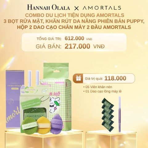  DEAL 12: COMBO DU LỊCH TIỆN DỤNG AMORTALS - 3 BỌT RỬA MẶT, KHĂN RÚT ĐA NĂNG PHIÊN BẢN PUPPY, HỘP 2 DAO CAỌ CHÂN MÀY 2 ĐẦU AMORTALS 