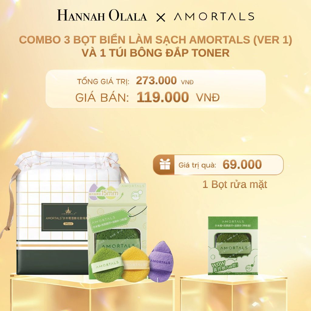  C812_DEAL 15: COMBO 3 BỌT BIỂN LÀM SẠCH AMORTALS (VER 1) VÀ 1 TÚI BÔNG ĐẮP TONER 