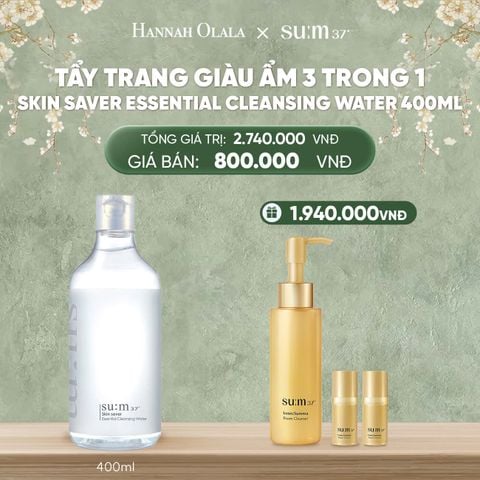 DEAL36: TẨY TRANG GIÀU ẨM 3 TRONG 1 SU:M37 SKIN SAVER ESSENTIAL CLEANSING WATER 400ML 