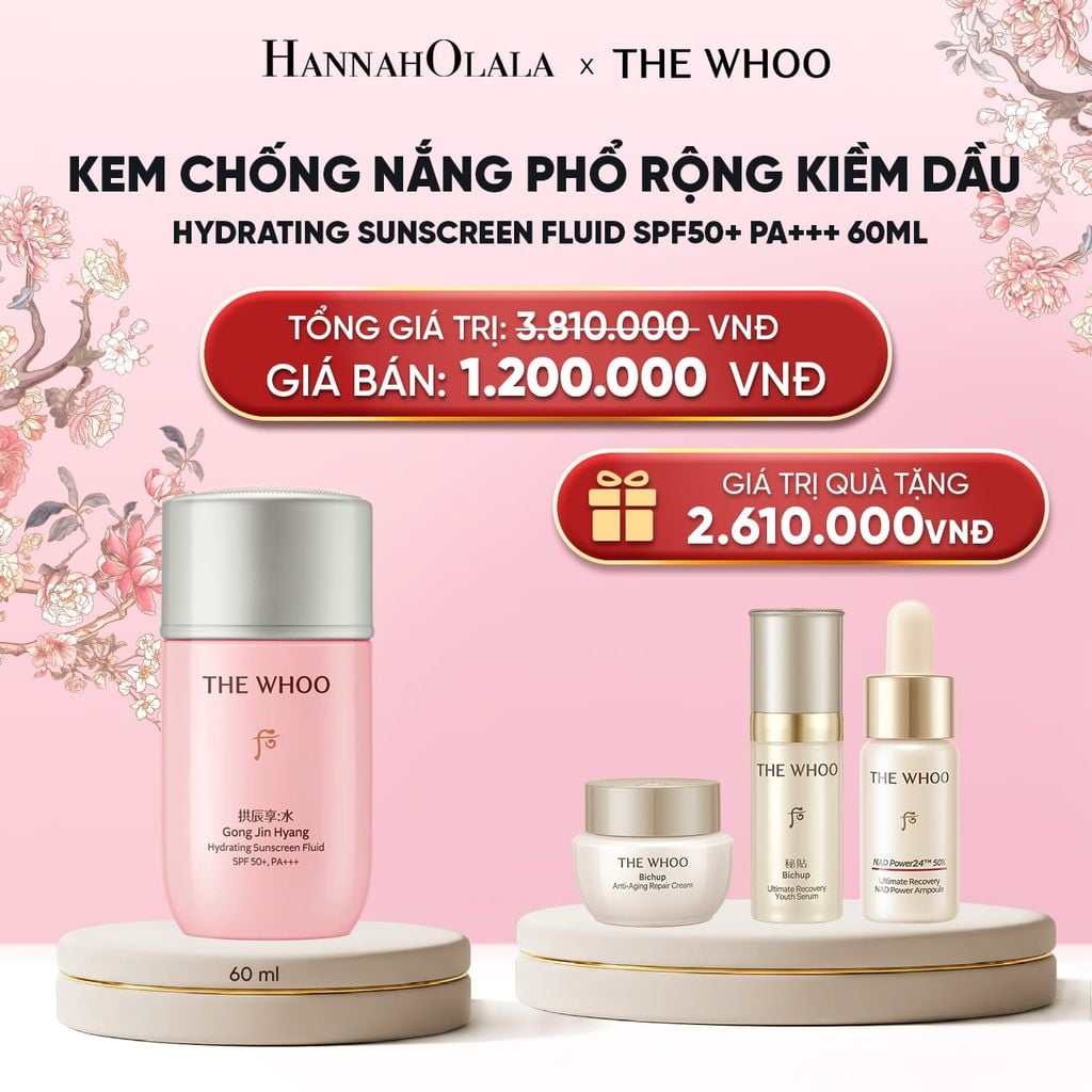  KEM CHỐNG NẮNG PHỔ RỘNG KIỀM DẦU THE WHOO GONGJINHYANG HYDRATING SUNSCREEN FLUID SPF50+ PA+++ 60ML 