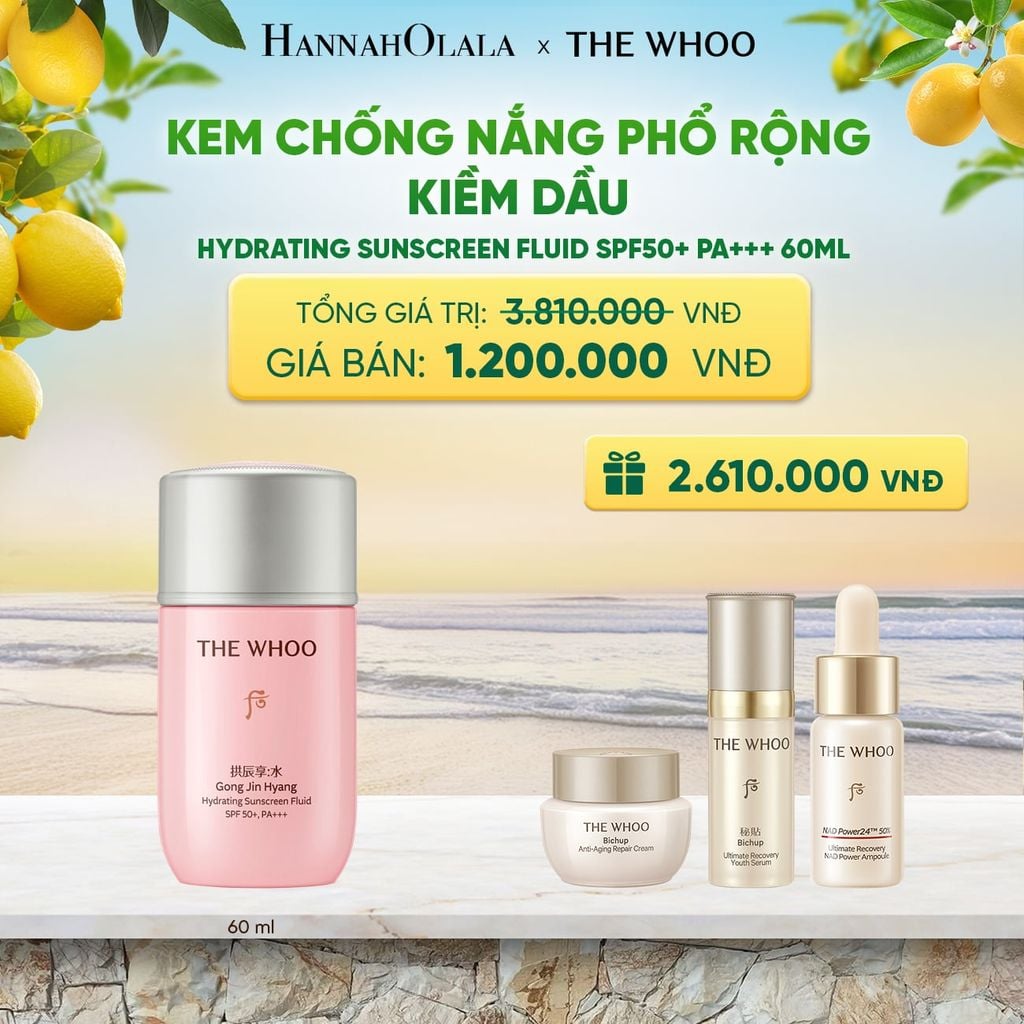  KEM CHỐNG NẮNG PHỔ RỘNG KIỀM DẦU THE WHOO GONGJINHYANG HYDRATING SUNSCREEN FLUID SPF50+ PA+++ 60ML - A35 