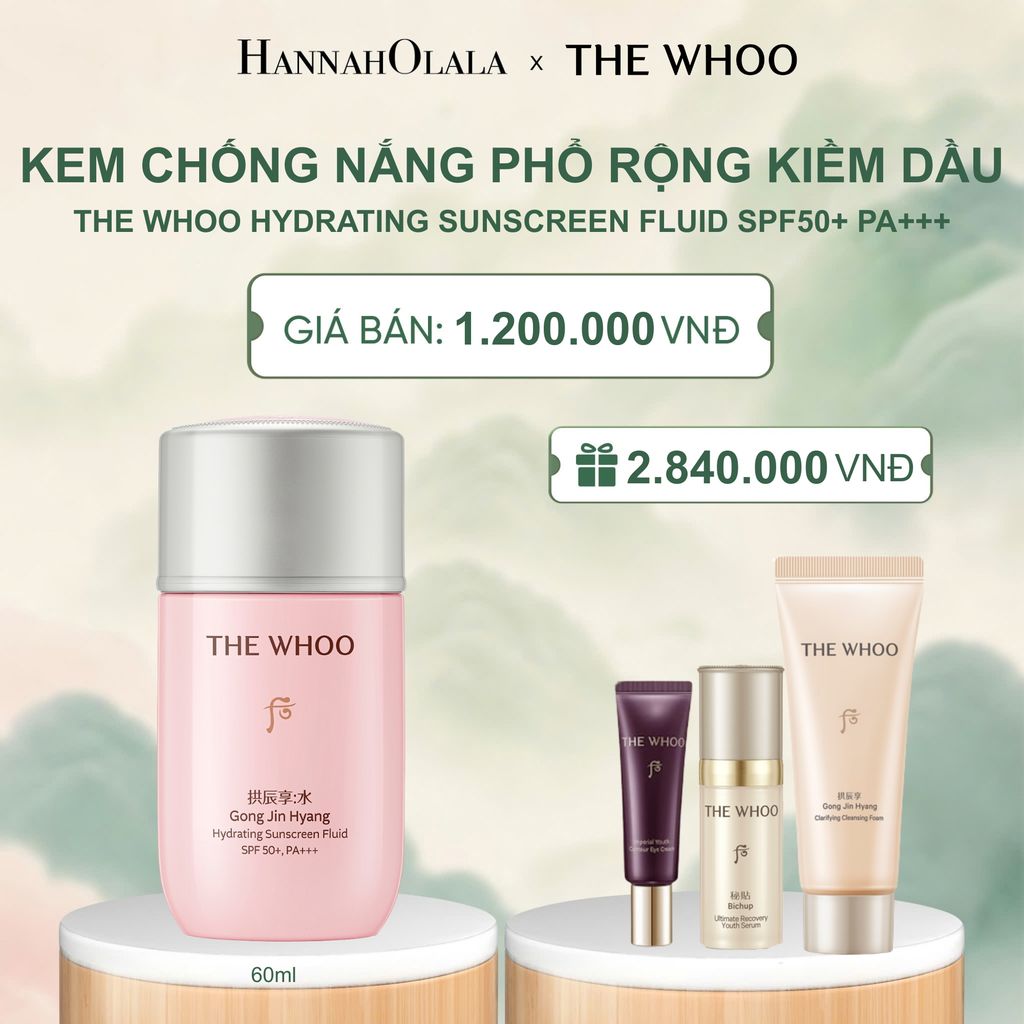  KEM CHỐNG NẮNG PHỔ RỘNG KIỀM DẦU THE WHOO GONGJINHYANG HYDRATING SUNSCREEN FLUID SPF50+ PA+++ 60ML - A1103 