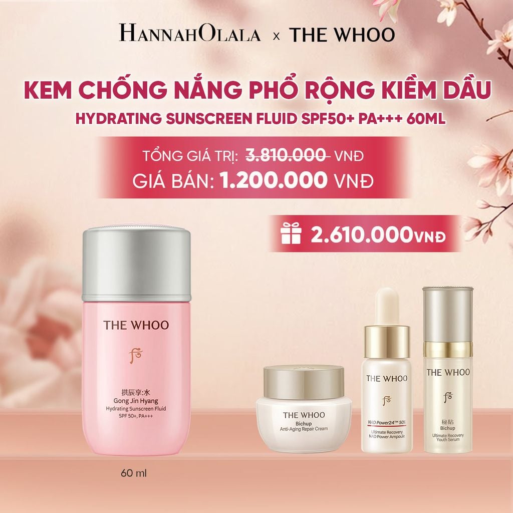  KEM CHỐNG NẮNG PHỔ RỘNG KIỀM DẦU THE WHOO GONGJINHYANG HYDRATING SUNSCREEN FLUID SPF50+ PA+++ 60ML - A373 