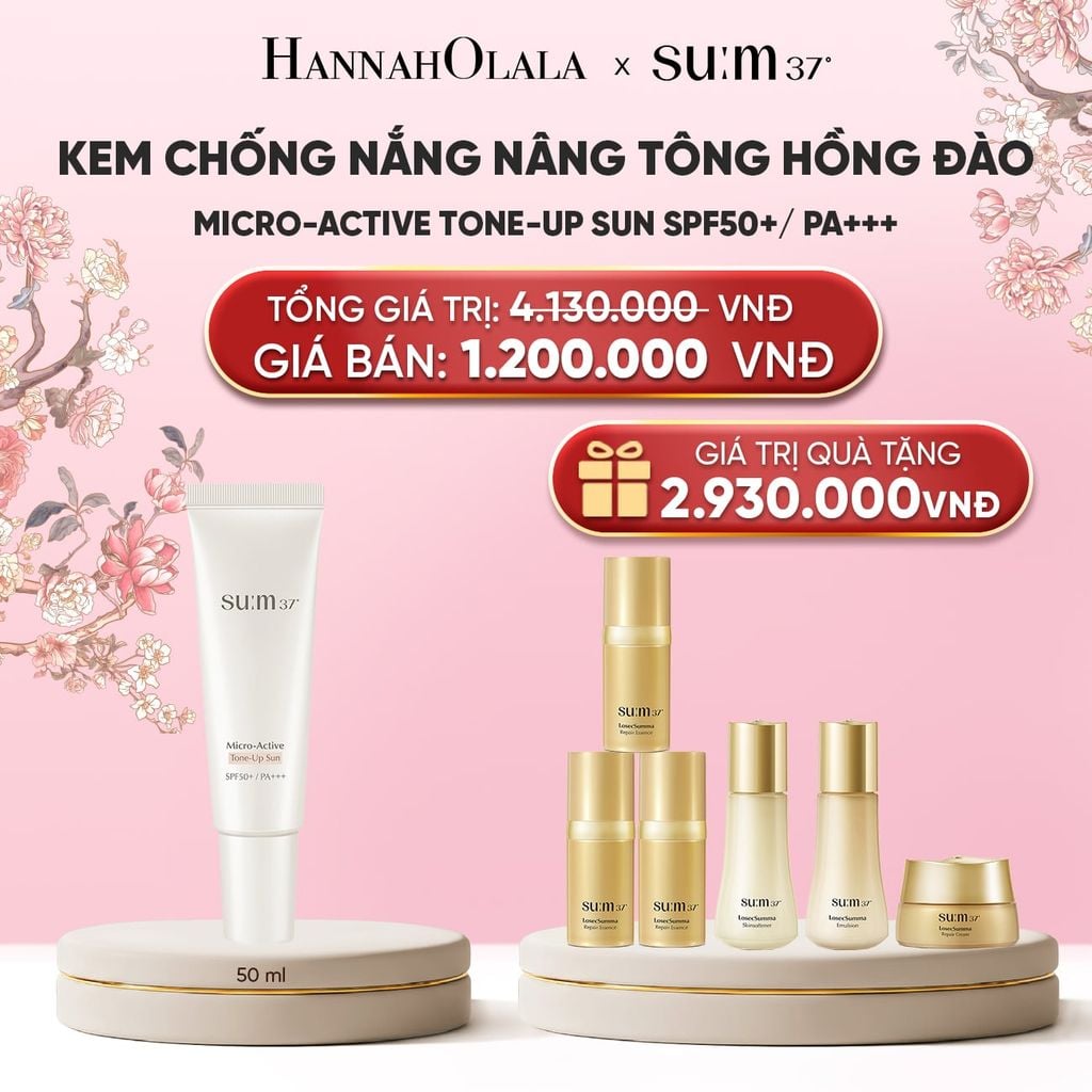  KEM CHỐNG NẮNG NÂNG TÔNG HỒNG ĐÀO SU:M37 MICRO-ACTIVE TONE-UP SUN SPF50+/ PA+++ 