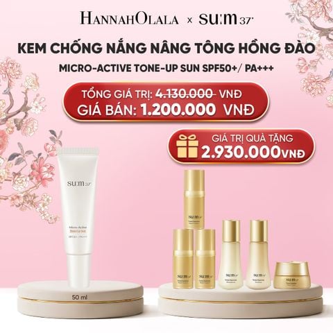  KEM CHỐNG NẮNG NÂNG TÔNG HỒNG ĐÀO SU:M37 MICRO-ACTIVE TONE-UP SUN SPF50+/ PA+++ 