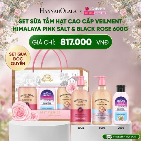  E878_DEAL 44: SET ĐỘC QUYỀN- SỮA TẮM HẠT CAO CẤP VEILMENT HIMALAYA PINK SALT & BLACKROSE 600G 