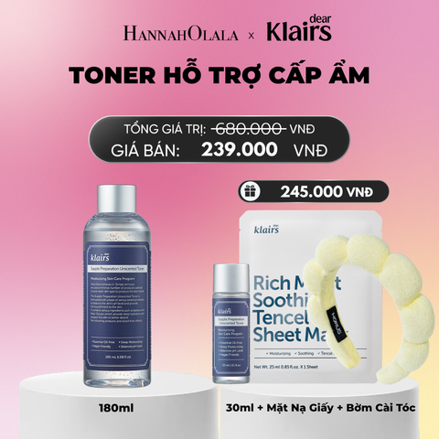  DEAR, KLAIRS NƯỚC HOA HỒNG SUPPLE PREPARATION UNSCENTED TONER 180ML_A1838 