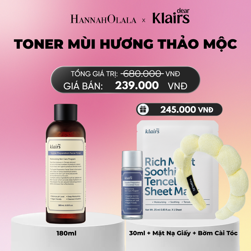  DEAR, KLAIRS NƯỚC HOA HỒNG SUPPLE PREPARATION UNSCENTED TONER 180ML_A1838 