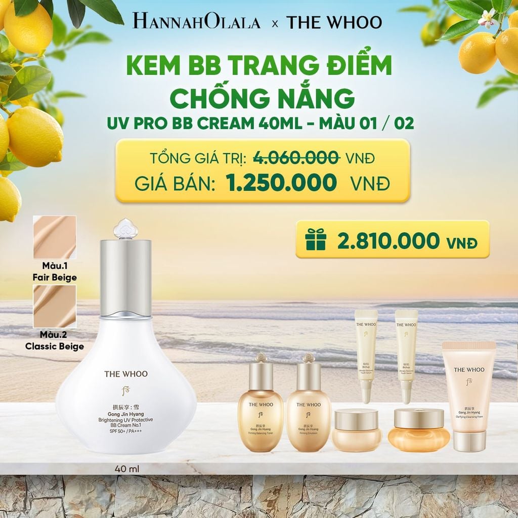  KEM BB TRANG ĐIỂM CHỐNG NẮNG WHOO GONGJINHYANG BRIGHT UV PRO BB CREAM 40ML - A24 