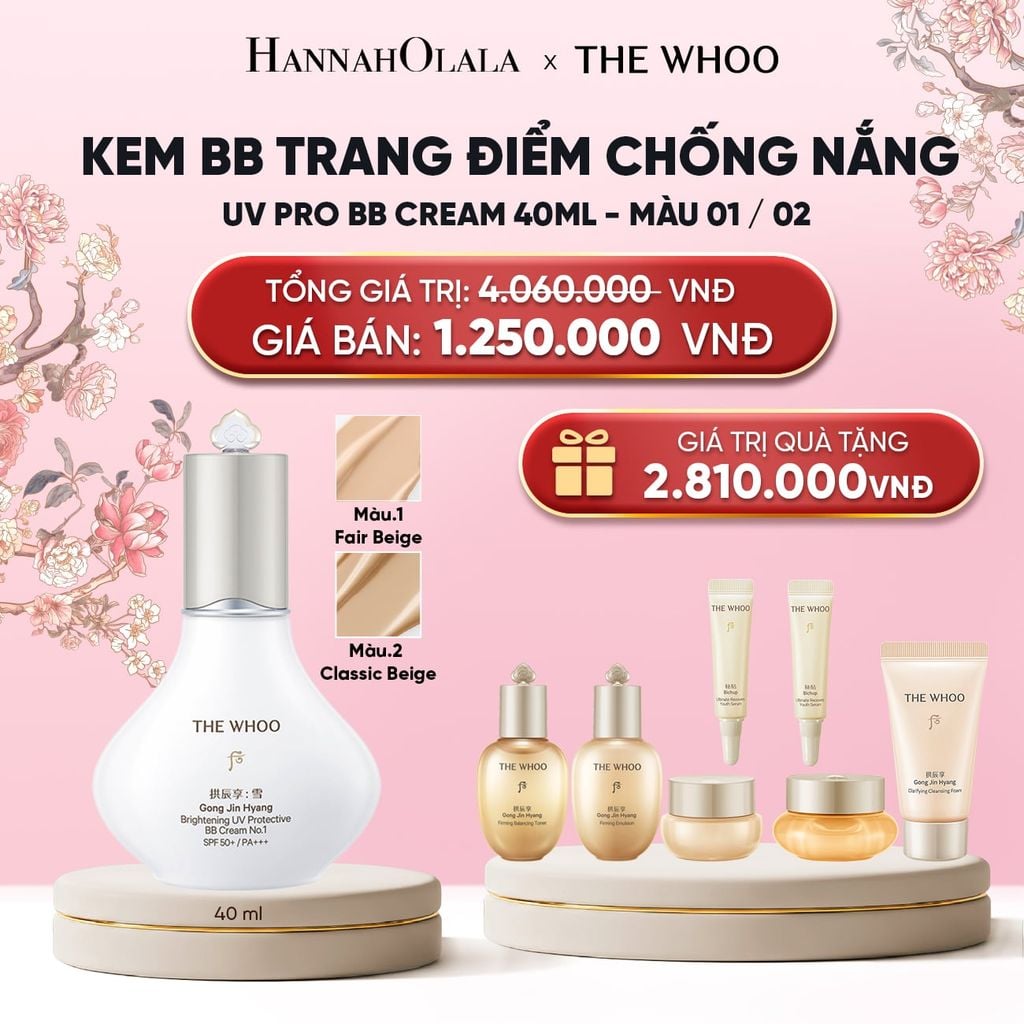  KEM BB TRANG ĐIỂM CHỐNG NẮNG WHOO GONGJINHYANG BRIGHT UV PRO BB CREAM 40ML 