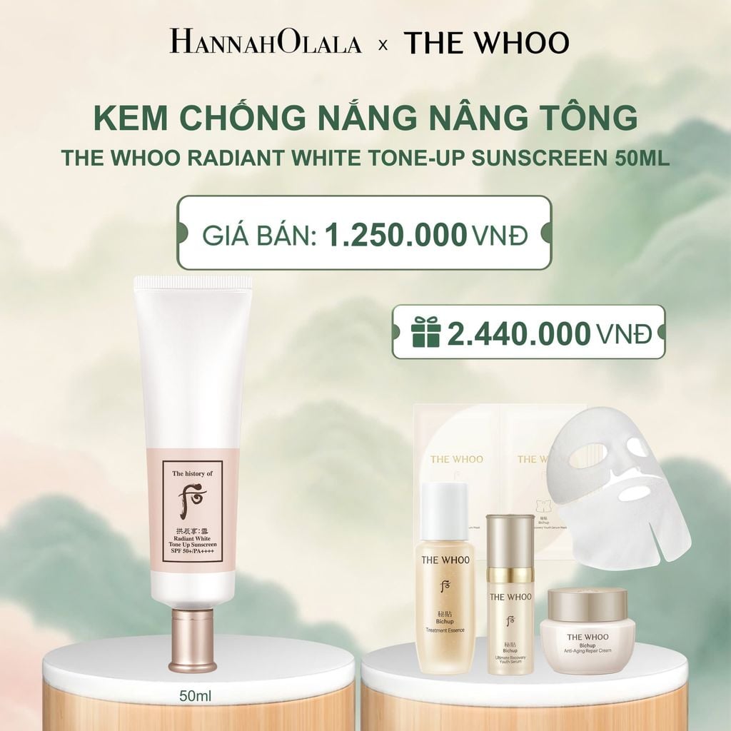  KEM CHỐNG NẮNG NÂNG TÔNG WHOO SEOL RADIANT WHITE TONE UP SUNSCREEN SPF50+/PA++++ 50ML - A1107 