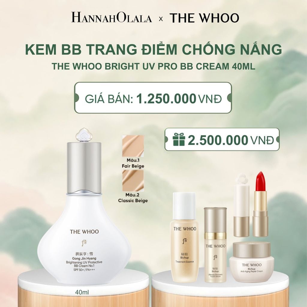  KEM BB TRANG ĐIỂM CHỐNG NẮNG WHOO GONGJINHYANG BRIGHT UV PRO BB CREAM 40ML - A1108 