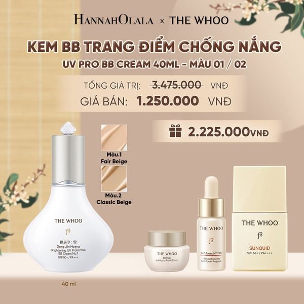  KEM BB TRANG ĐIỂM CHỐNG NẮNG WHOO GONGJINHYANG BRIGHT UV PRO BB CREAM 40ML - A112 