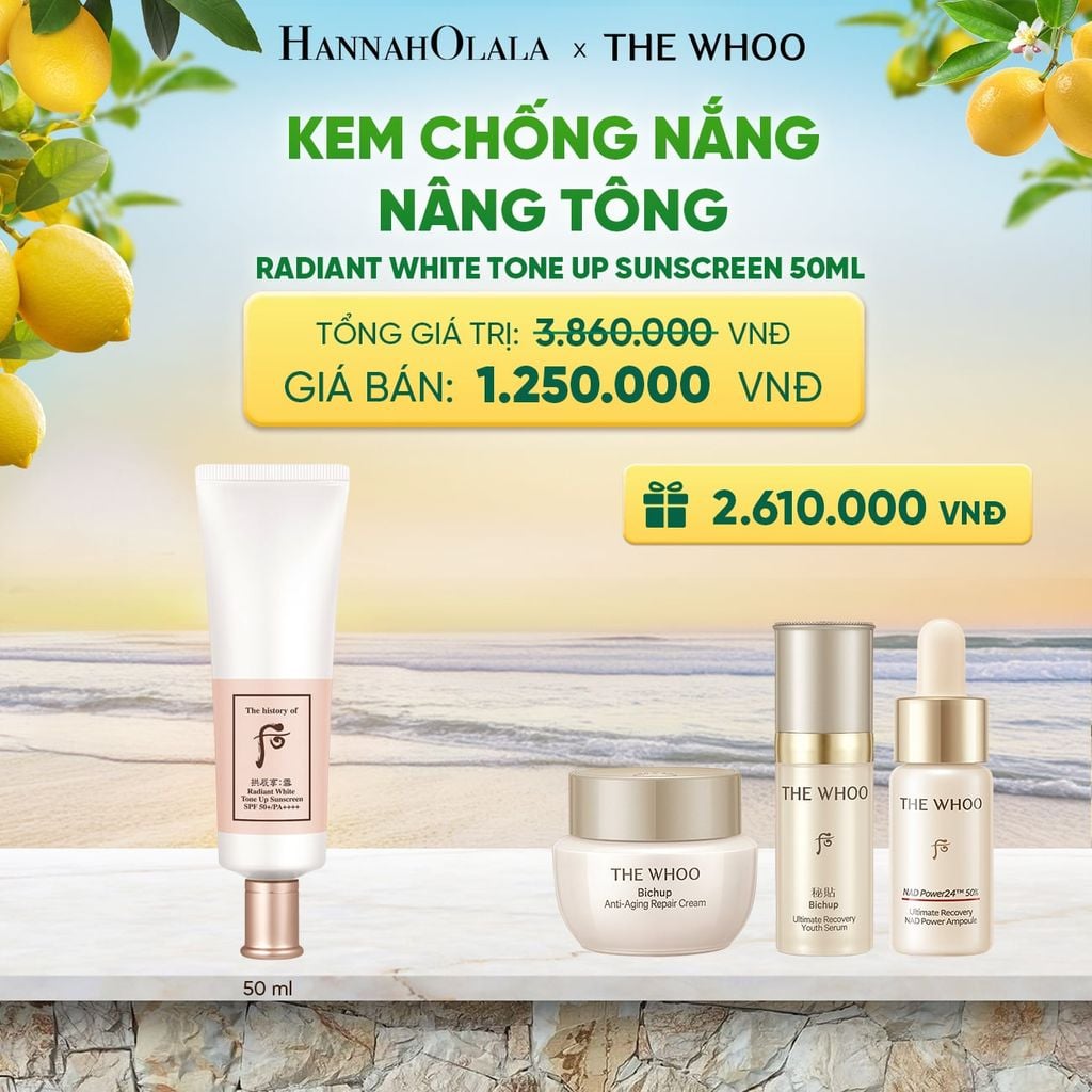  KEM CHỐNG NẮNG NÂNG TÔNG WHOO SEOL RADIANT WHITE TONE UP SUNSCREEN SPF50+/PA++++ 50ML - A10 