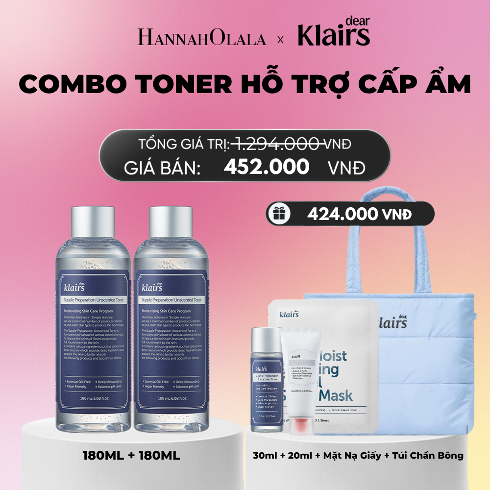  COMBO 2 DEAR, KLAIRS NƯỚC HOA HỒNG SUPPLE PREPARATION UNSCENTED TONER 180ML_A1854 