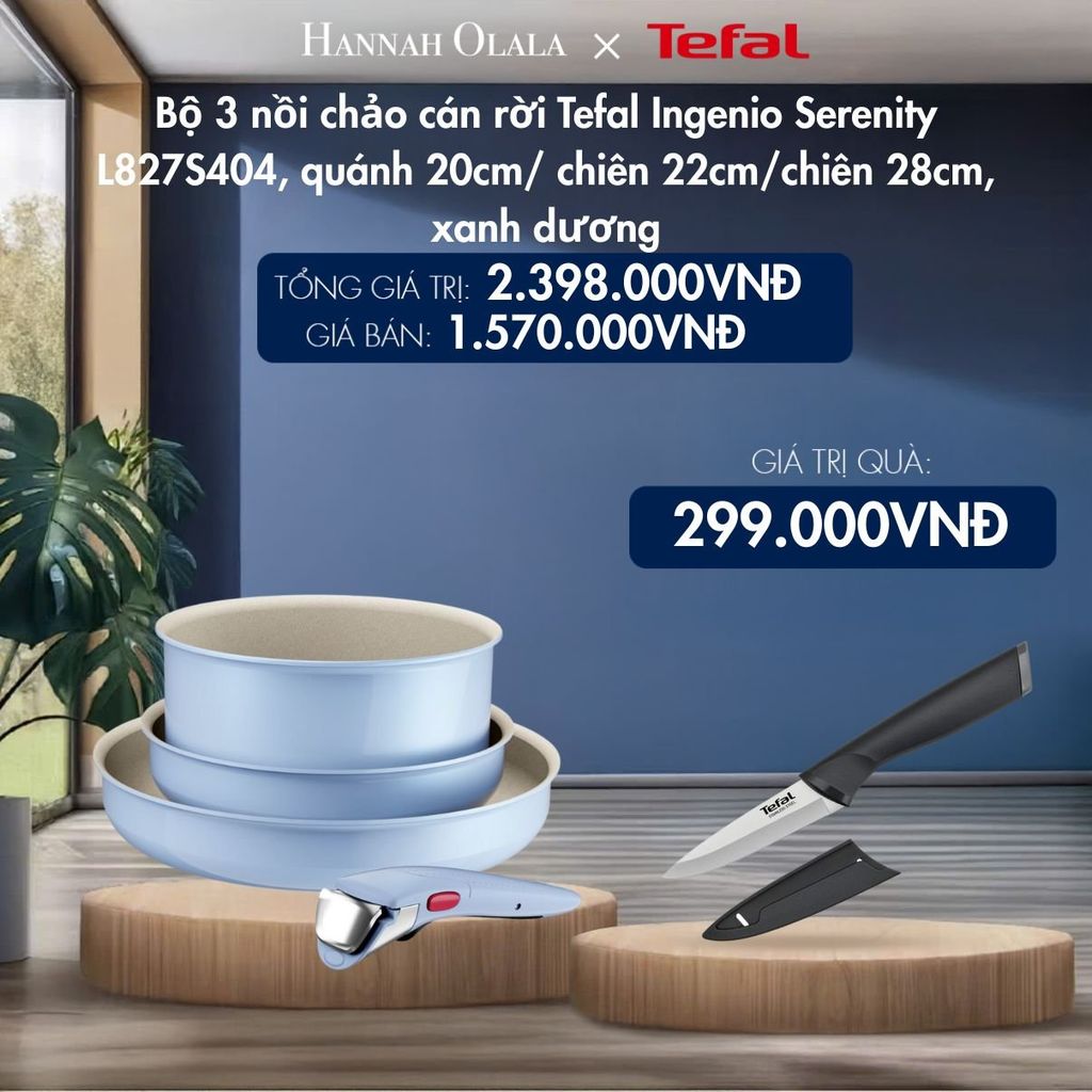  M209_DEAL 12.2: BỘ 3 NỒI CHẢO CÁN RỜI TEFAL INGENIO SERENITY L827S404, QUÁNH 20CM/ CHIÊN 22CM/CHIÊN 28CM 