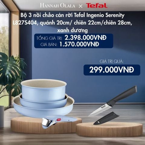  M209_DEAL 12.2: BỘ 3 NỒI CHẢO CÁN RỜI TEFAL INGENIO SERENITY L827S404, QUÁNH 20CM/ CHIÊN 22CM/CHIÊN 28CM 