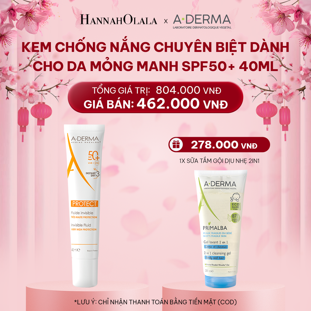  DEAL 2: KEM CHỐNG NẮNG CHUYÊN BIỆT DÀNH CHO DA MỎNG MANH A-DERMA PROTECT INVISIBLE FLUID SPF50+ 40ML 