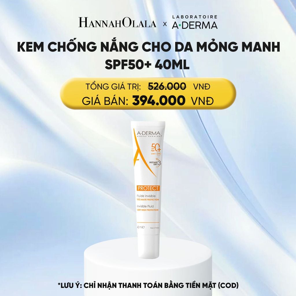  KEM CHỐNG NẮNG CHUYÊN BIỆT DÀNH CHO DA MỎNG MANH A-DERMA PROTECT INVISIBLE FLUID SPF50+ 40ML 