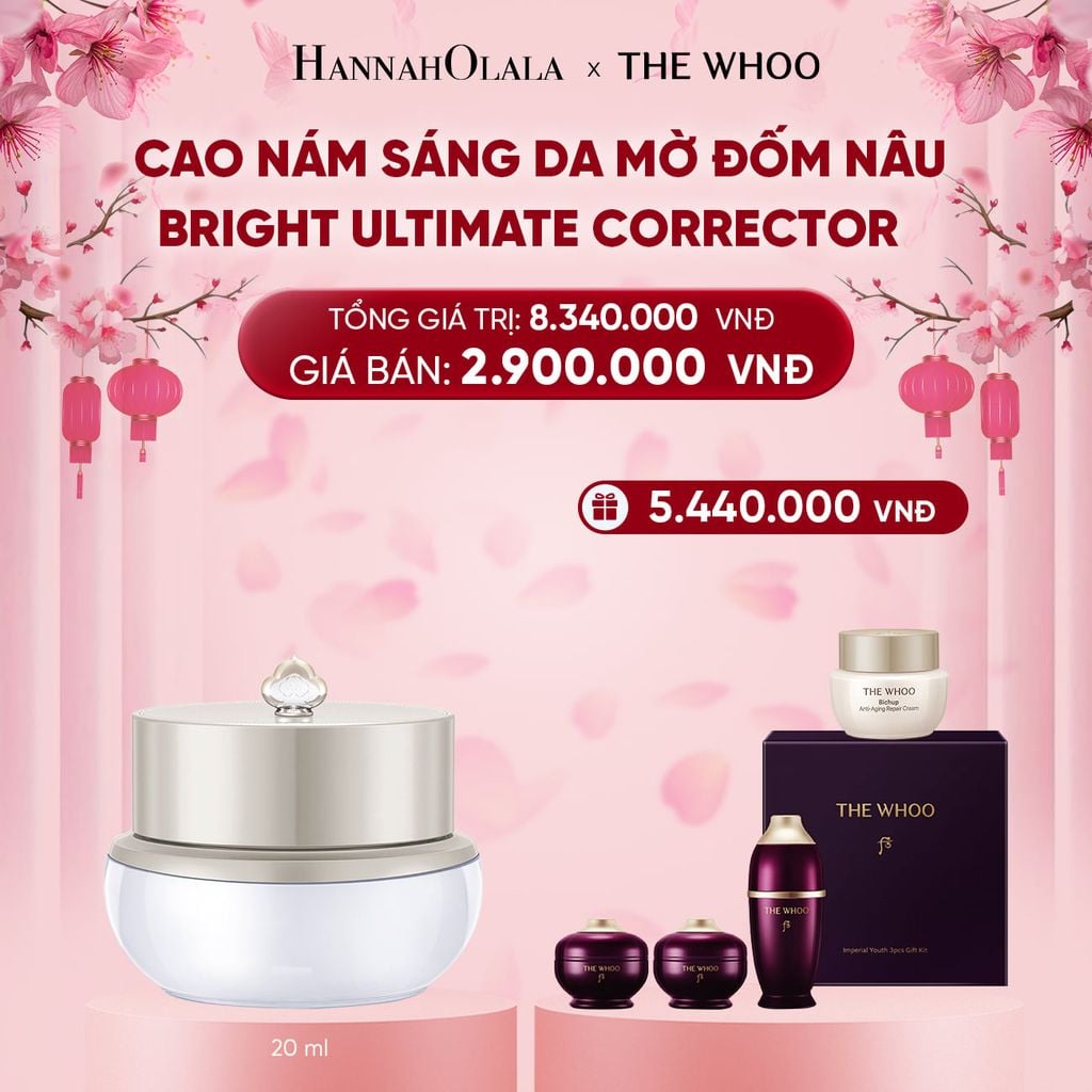  DEAL 12: CAO NÁM SÁNG DA MỜ ĐỐM NÂU THE WHOO GONGJINHYANG BRIGHT ULTIMATE CORRECTOR 20ML 