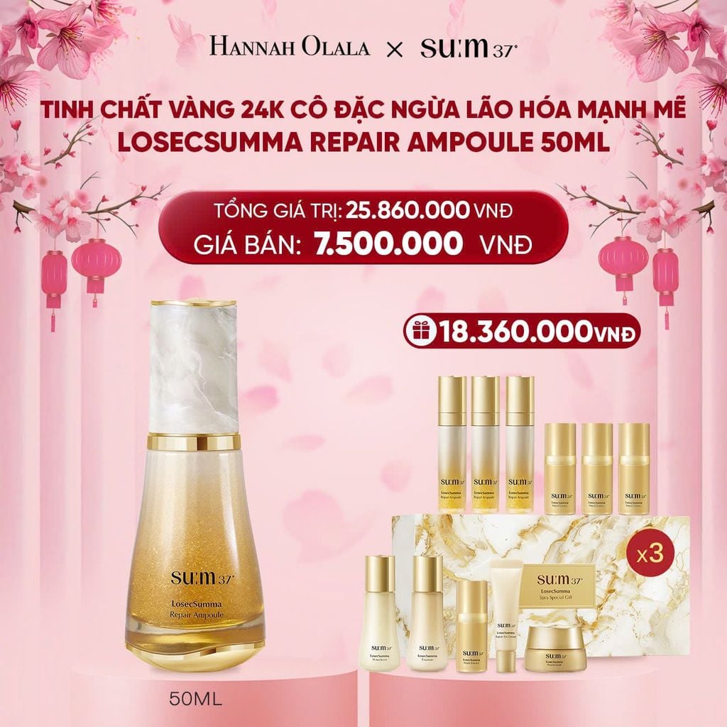  DEAL 12: TINH CHẤT VÀNG 24K CÔ ĐẶC NGỪA LÃO HÓA MẠNH MẼ SU:M37 LOSECSUMMA REPAIR AMPOULE 50ML 