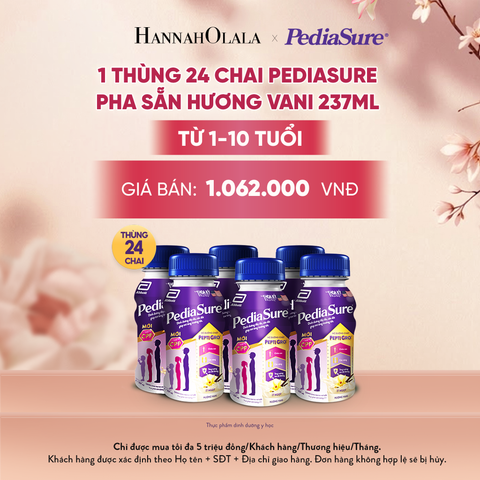  1 THÙNG 24 CHAI PEDIASURE PHA SẴN HƯƠNG VANI 237ML (DÙNG CHO BÉ 1-10 TUỔI)-10 TUỔI) DEAL 12: - A1924 