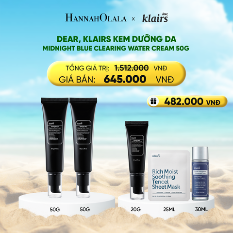  COMBO 2 DEAR, KLAIRS KEM DƯỠNG DA MIDNIGHT BLUE CLEARING WATER CREAM 50G 