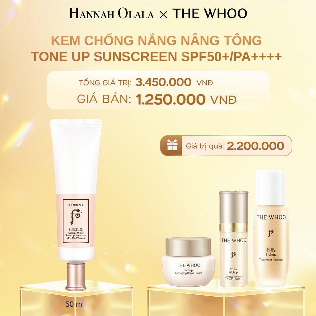  DEAL 12: KEM CHỐNG NẮNG NÂNG TÔNG WHOO SEOL RADIANT WHITE TONE UP SUNSCREEN SPF50+/PA++++ 50ML 