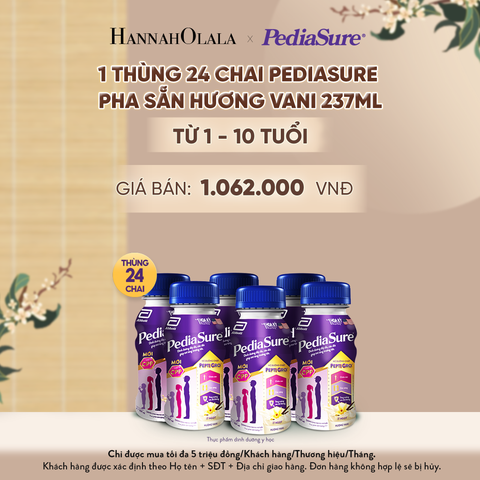  1 THÙNG 24 CHAI PEDIASURE PHA SẴN HƯƠNG VANI 237ML (DÙNG CHO BÉ 1-10 TUỔI) - A795 