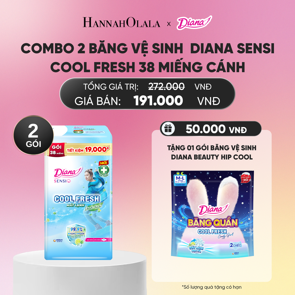  COMBO 2 BĂNG VỆ SINH DIANA SENSI COOL FRESH 38 MIẾNG CÁNH_A1767 