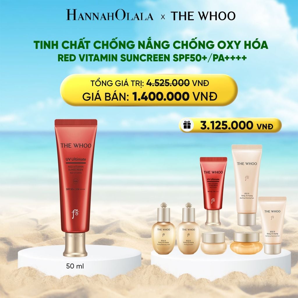  DEAL 12: BỘ TINH CHẤT CHỐNG NẮNG CHỐNG OXY HÓA THE WHOO RED VITAMIN SUNCREEN SPF50+/PA++++ 50ML 