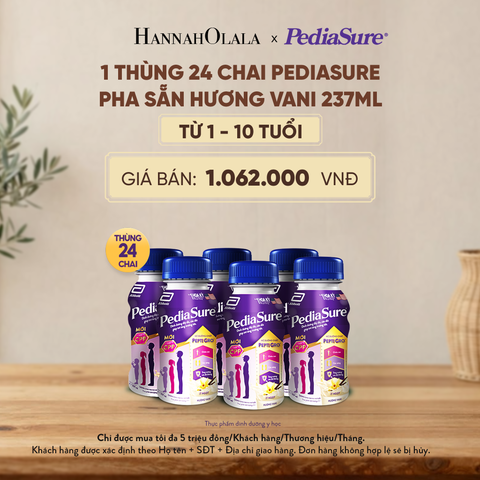  1 THÙNG 24 CHAI PEDIASURE PHA SẴN HƯƠNG VANI 237ML (DÙNG CHO BÉ 1-10 TUỔI) - D63 