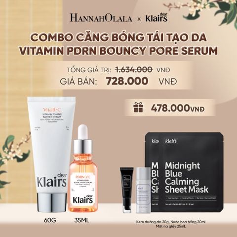  COMBO DEAR KLAIRS KEM DƯỠNG VITAMIN TONING BARRIER CREAM 60G VÀ TINH CHẤT VITAMIN PDRN BOUNCY PORE SERUM 35 ML - A1664 