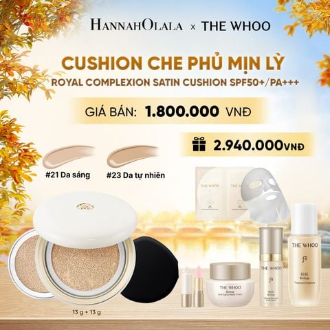  [TẶNG KÈM 1 LÕI] CUSHION CHE PHỦ MỊN LỲ THE WHOO ROYAL COMPLEXION SATIN CUSHION SPF50+/PA+++ - E2112 