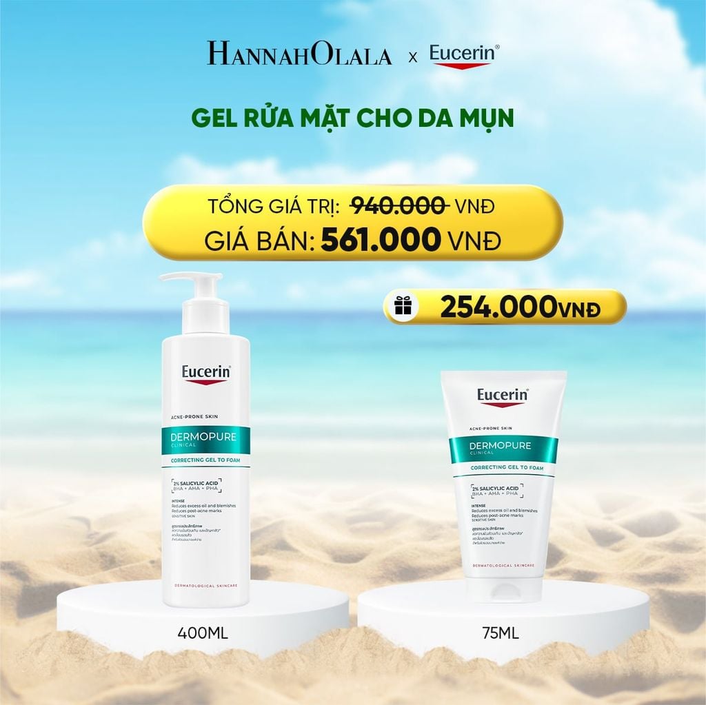  DEAL 12: GEL RỬA MẶT CHO DA MỤN EUCERIN DERMOPURE CLINICAL CORRECTING GEL TO FOAM 400ML 