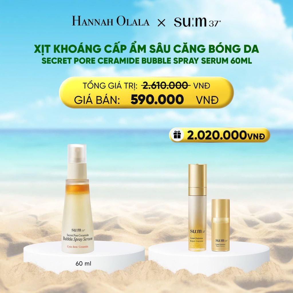  DEAL 37: XỊT KHOÁNG CẤP ẨM SÂU CĂNG BÓNG DA SU:M37 SECRET PORE CERAMIDE BUBBLE SPRAY SERUM 60ML 