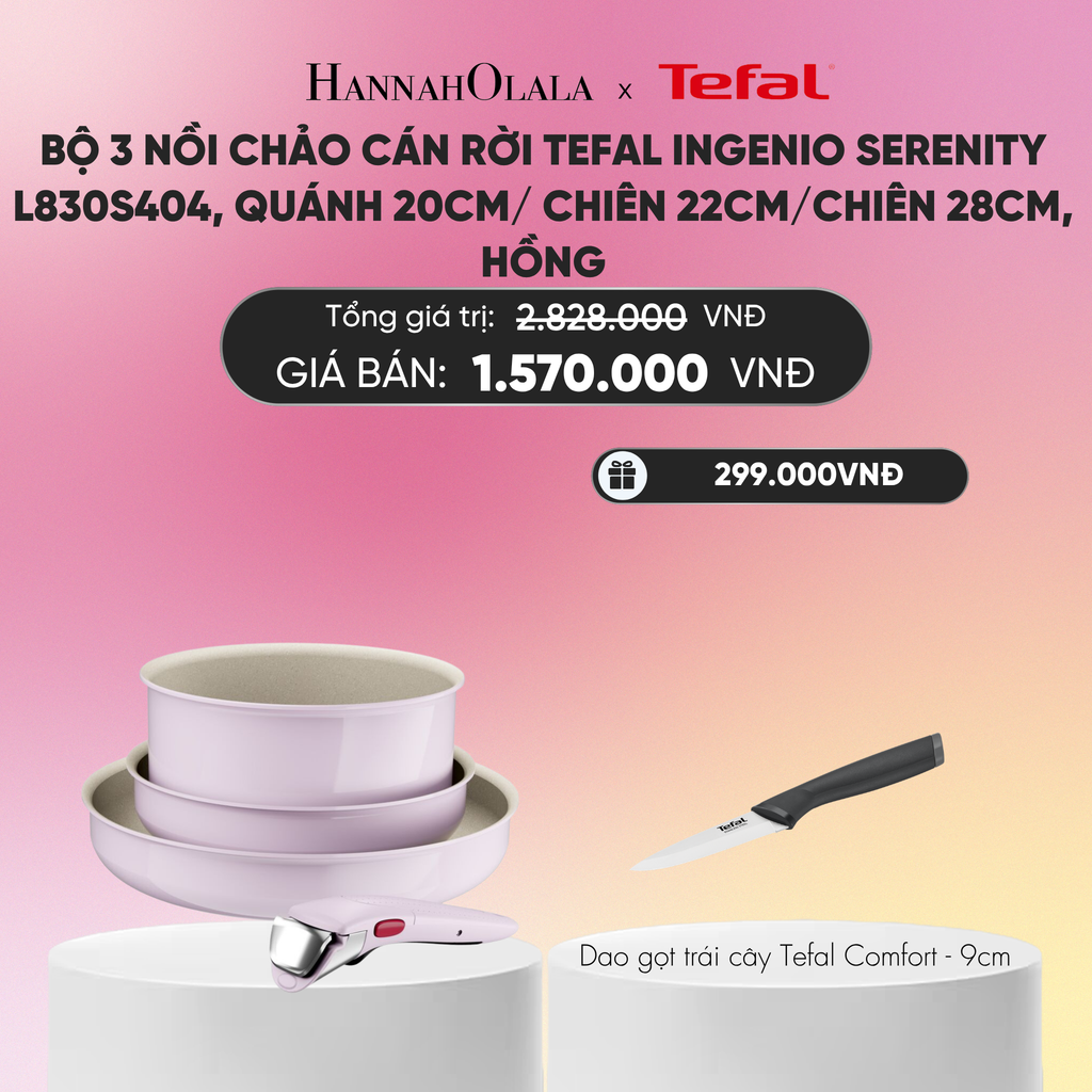  BỘ 3 NỒI CHẢO CÁN RỜI TEFAL INGENIO SERENITY, QUÁNH 20CM/ CHIÊN 22CM/CHIÊN 28CM_A368 