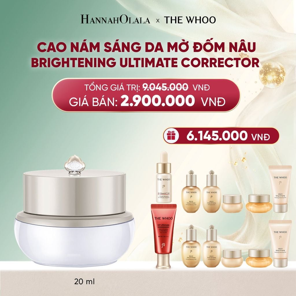  DEAL 12: CAO NÁM SÁNG DA MỜ ĐỐM NÂU THE WHOO GONGJINHYANG BRIGHT ULTIMATE CORRECTOR 20ML 