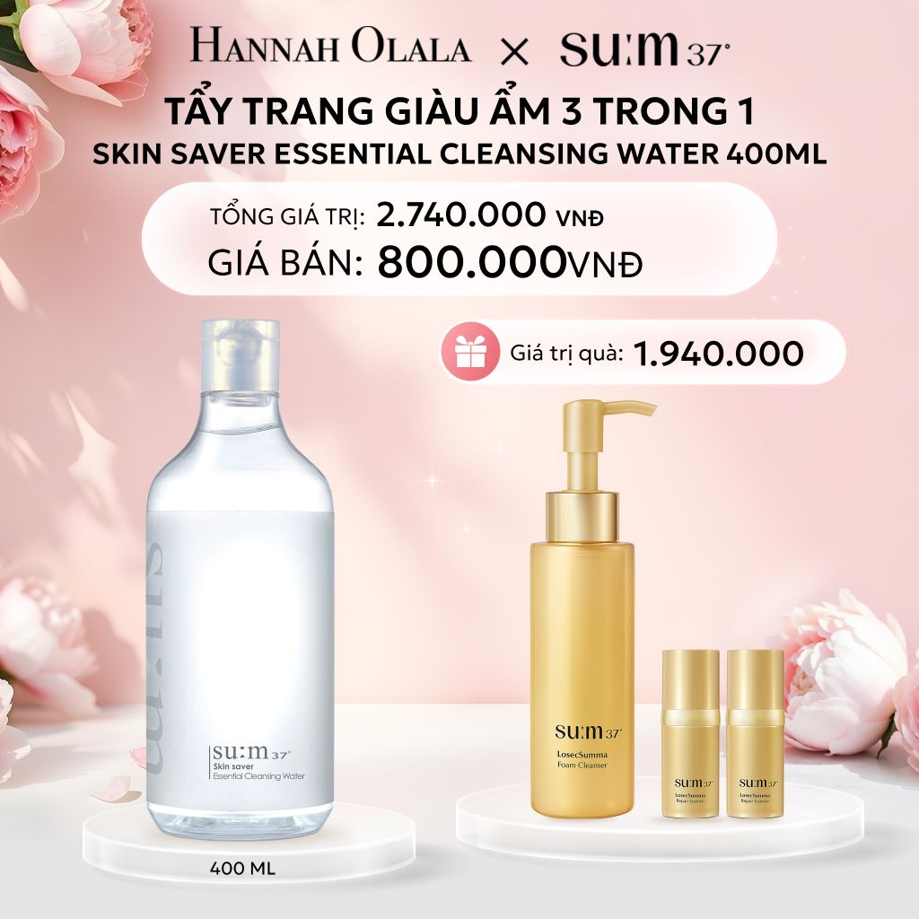 E801: DEAL 39: TẨY TRANG GIÀU ẨM 3 TRONG 1 SU:M37 SKIN SAVER ESSENTIAL CLEANSING WATER 400ML - [GIAO HÀNG TỪ 03/10] 