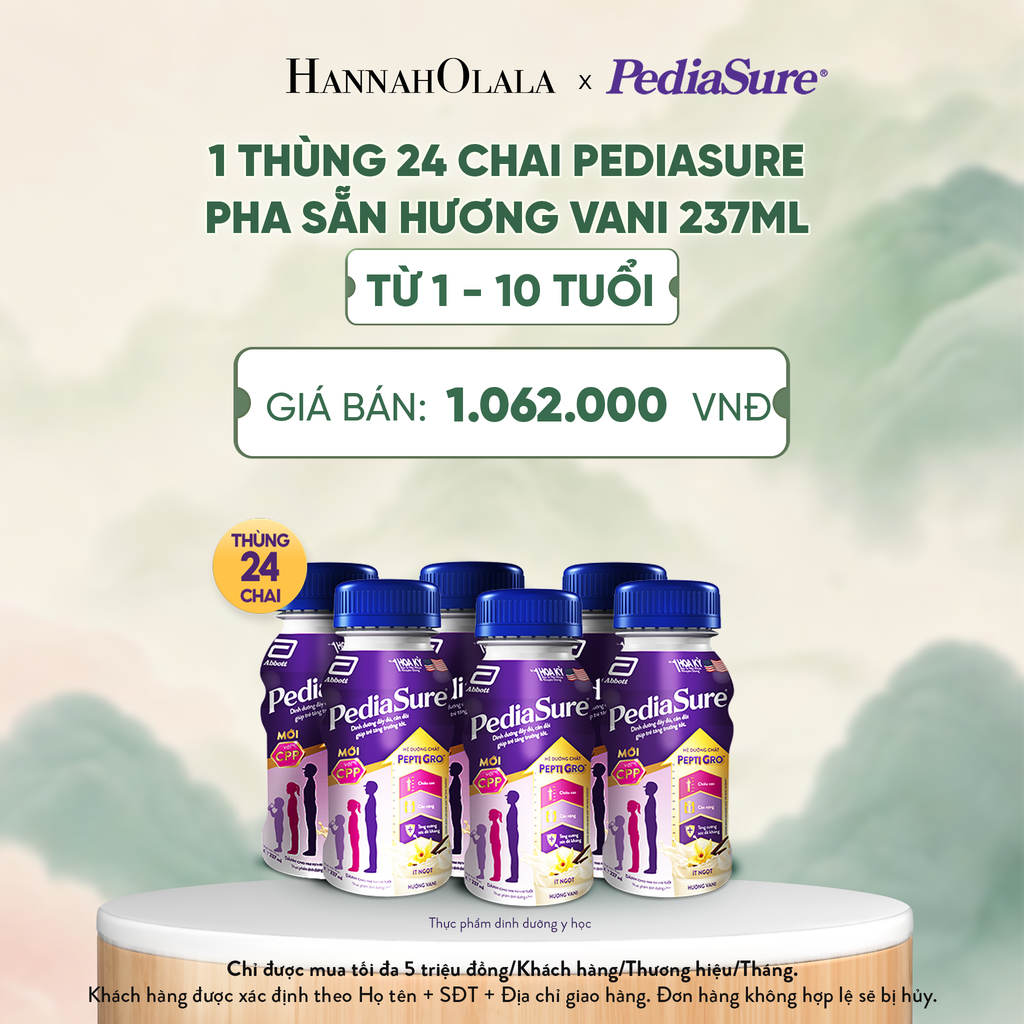  1 THÙNG 24 CHAI PEDIASURE PHA SẴN HƯƠNG VANI 237ML (DÙNG CHO BÉ 1-10 TUỔI) - A1577 